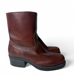 Vintage  Frye Campus Short Boots Women  7 1/2 Brown Ankle Square Toe Biker